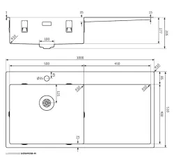 Lorreine SP sorozat rozsdamentes acél mosogató 100x51 cm csaptelep nyílással bank 50SPDB-R