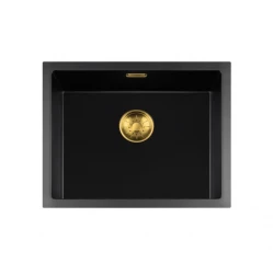 Lorreine BQ sorozat mosogató 55x45 cm fekete arany dugóval 50BQ-T-GOLD