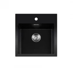 Lorreine BQ sorozat mosogató 46x52cm fekete beépíthető rozsdamentes acél dugóval 40BQ37TH-T-INOX