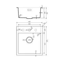 Lorreine BQ sorozat mosogató 46x52cm felépítés fekete réz dugóval 40BQ37TH-T-COPPER