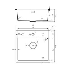 Lorreine BQ sorozat mosogató 56x52cm felépítés fekete rozsdamentes acél dugóval 50BQ37TH-T-INOX