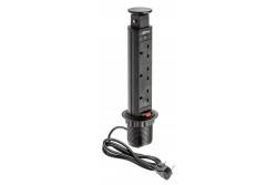 Asztali mortise hosszabbító kábel 60 mm, 3x UK aljzat (fekete) ENGLISH VERSION 1208958626