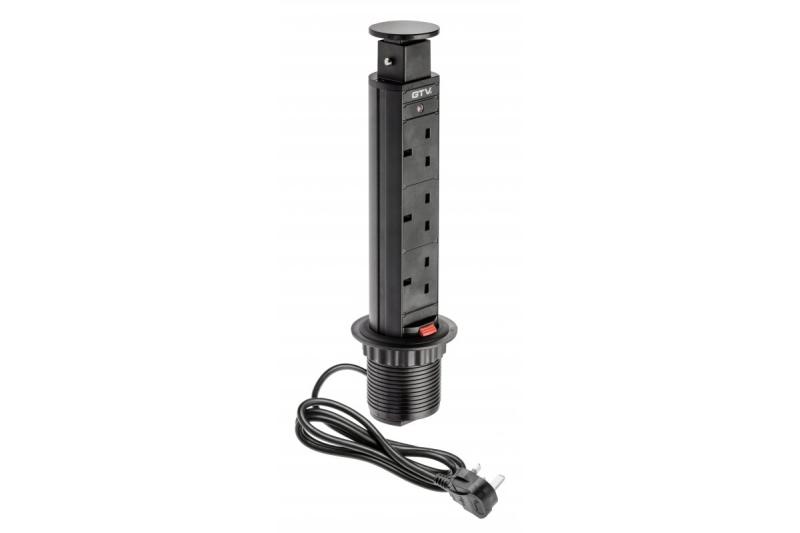 Asztali mortise hosszabbító kábel 60 mm, 3x UK aljzat (fekete) ENGLISH VERSION 1208958626