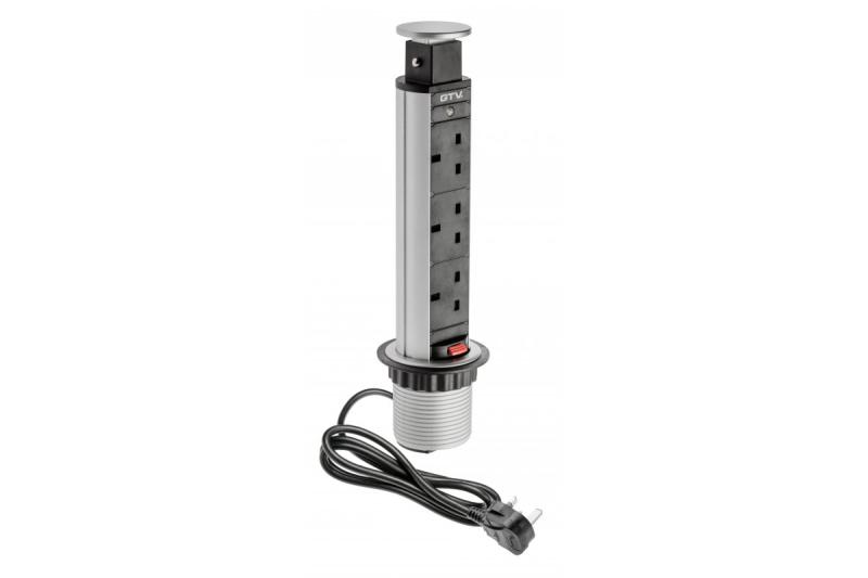 Asztali mortise hosszabbító kábel 60 mm, 3x UK aljzat (ezüst) ENGLISH VERSION 1208958627