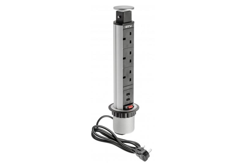 Asztali mortise hosszabbító kábel 60 mm, 3x UK aljzat, 2xUSB 2,1A 5V (ezüst) ENGLISH VERSION 1208958629