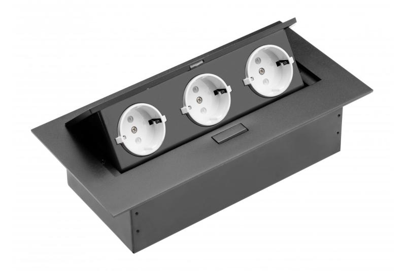 Asztali hosszabbító kábel, 3x schuko aljzat, kábel nélkül, fekete 1208958666