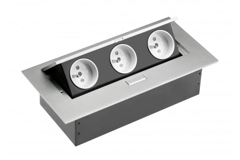 Asztali hosszabbító kábel 3x aljzattal, földeléssel, kábel nélkül, alumínium 1208958668