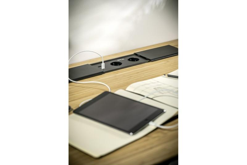 PRESTINO süllyesztett asztali hosszabbító kábel, 2x francia aljzat, USB A+C, RJ45, HDMI, 1.5m kábel, ezüst 1208958675