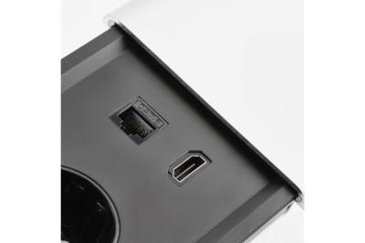 PRESTINO beépíthető asztali hosszabbító kábel, 2x schuko aljzat, USB A+C, RJ45, HDMI, 1.5m kábel, ezüst 1208958676