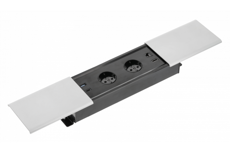 PRESTINO beépíthető asztali hosszabbító kábel, 2x schuko aljzat, USB A+C, RJ45, HDMI, 1.5m kábel, ezüst 1208958676