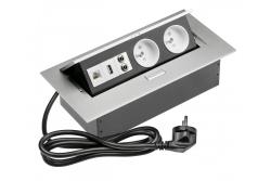 Asztali hosszabbító kábel 2x aljzat földeléssel, gn. USB, audio (banán), gn. RJ45, tápkábel dugóval, alumínium 1208958677