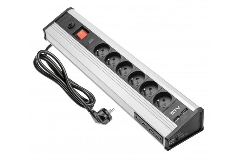 MULTI asztali hosszabbító kábel túlfeszültség-védelemmel, 6x aljzat földeléssel, 4x USB 1208958684