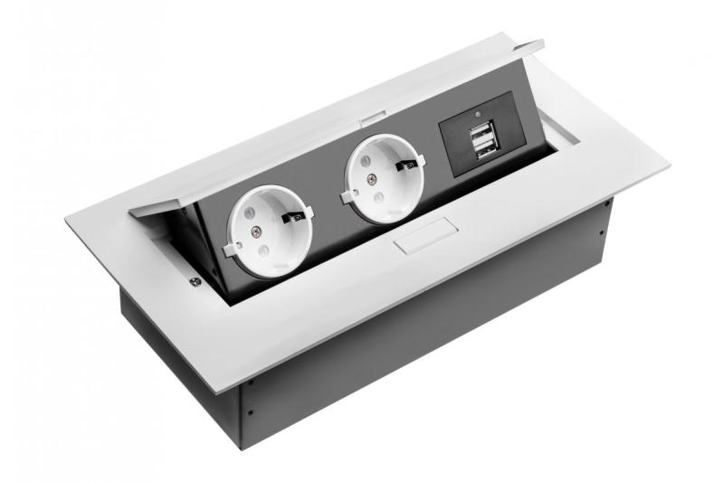 Asztali hosszabbító kábel, 2x schuko aljzat, 2xUSB, kábel nélkül, fehér 1208958685