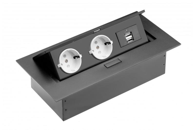 Asztali hosszabbító kábel, 2x schuko aljzat, 2xUSB, kábel nélkül, fekete 1208958686