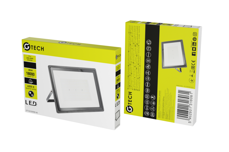 G-TECH LED reflektor, 18000lm, AC220-240V, 50/60 Hz, PF>0,9, RA>80, IP65, 120°, 4000K, fekete 1208959187