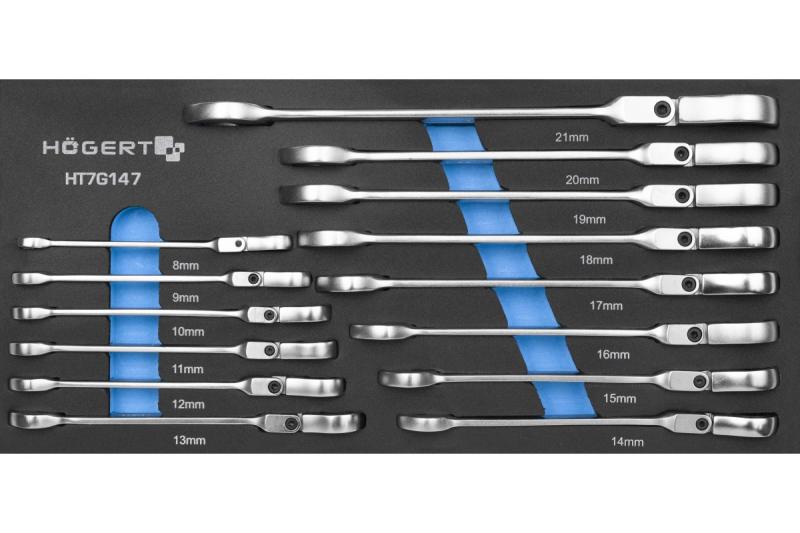 Hoegert kombinált csavarkulcs-szett rugalmas fejjel, 14 darabos technikai hab 1208962054