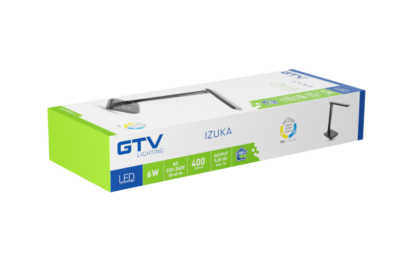 Decor IZUKA LED íróasztali lámpa 6W 400lm AC220-240V 50/60Hz CCT indukciós töltő fekete. 1208962497