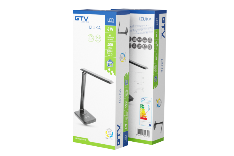 Decor IZUKA LED íróasztali lámpa 6W 400lm AC220-240V 50/60Hz CCT indukciós töltő fekete. 1208962497