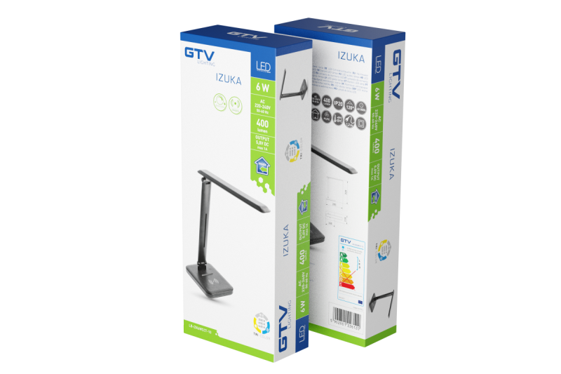 Decor IZUKA LED íróasztali lámpa 6W 400lm AC220-240V 50/60Hz CCT indukciós töltő fekete. 1208962497