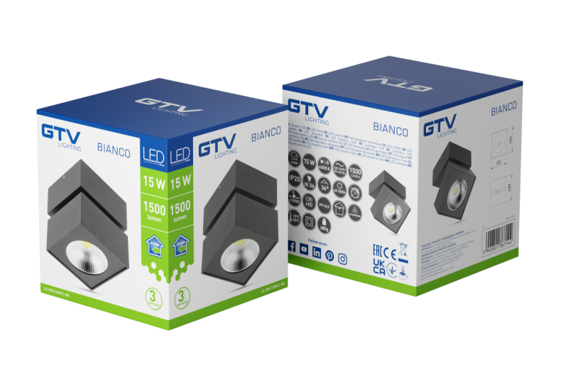 Decór Lámpatest LED BIANCO 15W 1500lm AC220-240V 50/60 Hz PF> 0.5 Ra≥80 IP20 IK06.36 ° 4000K négyzet alakú fekete. 1208962666