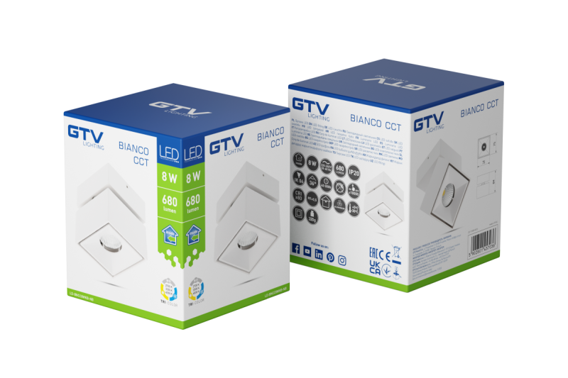 'Dekoráció "LED szerelvény bianco cct 8W 680lm AC220-240V 50/60 Hz Ra≥80 IP20 36° 2700/3300/4000K négyzet fehér' 1208962675