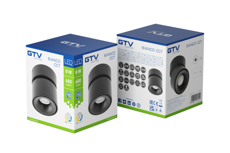 LED dekor lámpatest bianco CCT 8W 680lm AC220-240V 50/60 Hz Ra≥80 IP20 36° 2700/3300/4000K kerek fekete. 1208962678