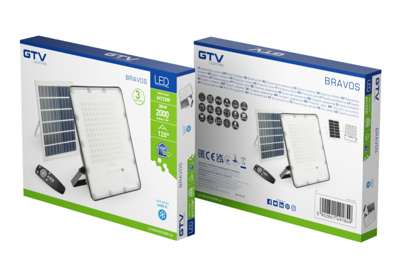 LED reflektor BRAVOS, 200W, 2000lm, 6400K, IP65, 120°, napelem, távirányító, 3y 1208962683