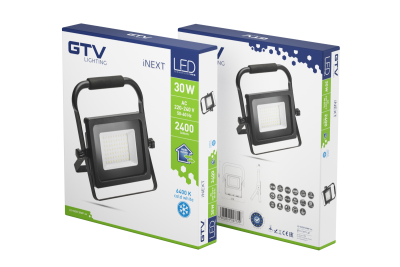 LED reflektor iNEXT (hordozható) 30W 2400lm, PF>0,9, RA>80, IP65, 120°, 6400K, fekete ház 1208962861