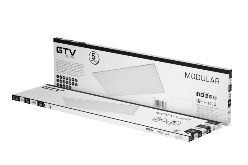 LED világítótest MODULAR, hátlap, 120x30cm, 4000K, 40W, 4200lm, AC220-240V, PF>0,9, IP54, 5y, UGR<19 1208962998
