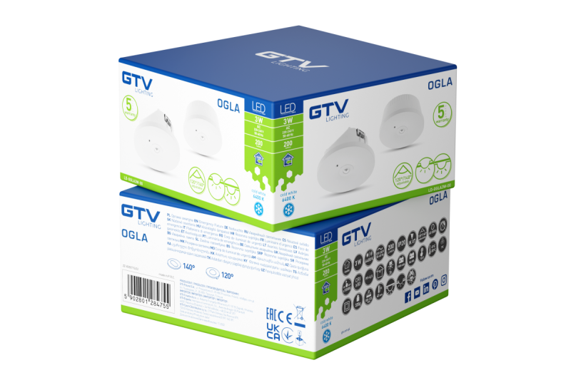 Vészvilágítás szerelvény OGLA LED, 3W, 200lm, AC220-240V, 50-60Hz, IP20, 6400K, 3H, egyszeri feladat, TEST gomb 1208963016