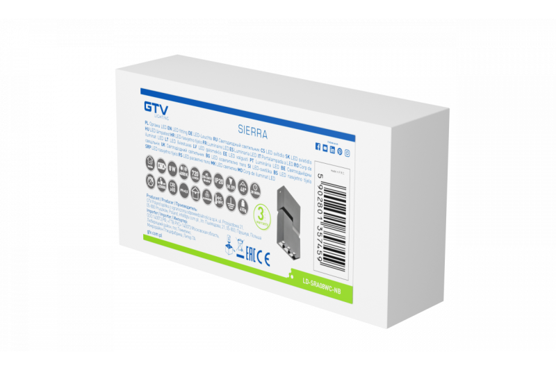 Sierra 8W LED dekorációs lámpatest, 720lm, AC220-240V, 50/60 Hz, PF>0,5, Ra≥80, IP20, IK08, 4000K, 48°, fekete. 1208963166