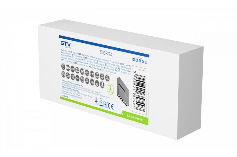 Decor LED lámpatest SIERRA 18W 1620lm AC220-240V 50/60 Hz PF>0,9 Ra≥80 IP20 IK08 4000K 48° fekete. 1208963168