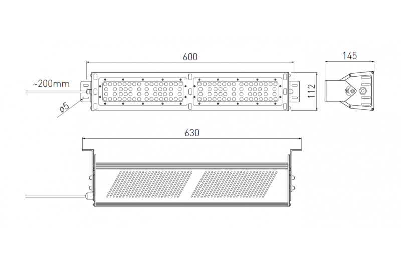 TEKSAS LED Highbay lámpa, 100W, 12000lm, AC100-240V, 50/60Hz, IP 65, 60o sugárzási szög, 4000K, szürke 1208963207