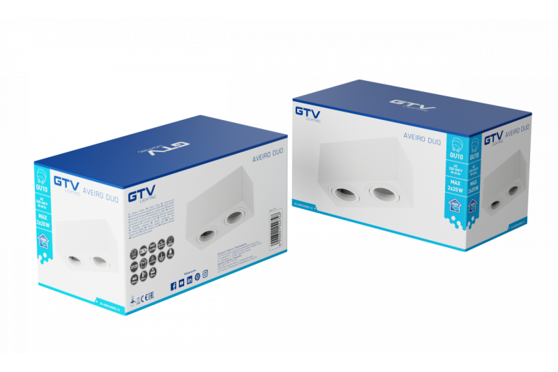 Decor Plafondarmatuur AVEIRO DUO alumínium 160x80x85mm IP20 max 20W*2 négyzet alakú fehér. 1208963825