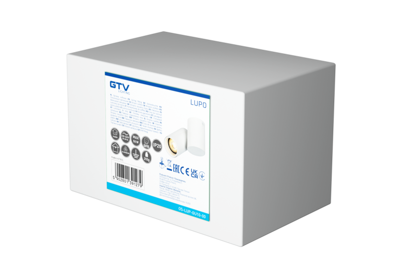 Decor Plafonddispositief LUPO aluminium 11.6x5.6x11.5 IP20 1*GU10 max. 50W kerek fehér. 1208963927