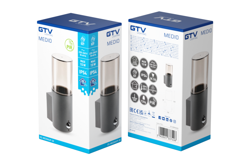 Decor Tuinarmatuur MEDIO-AU PIR E27 MAX.15W IP54 AC220-240V 50-60Hz felső falilámpa grafit. 1208963938