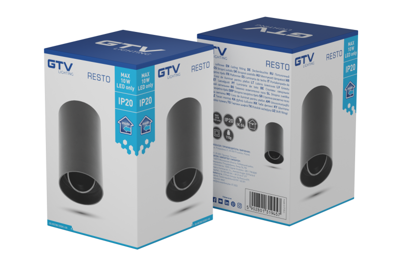 Plafonddíszlámpa RESTO PC φ80x125mm IP20 max 20W kör fekete. 1208963985