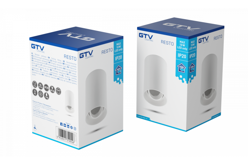 Plafonddíszlámpa armatúra RESTO PC φ80x125mm IP20 max 20W kerek fehér. 1208963986