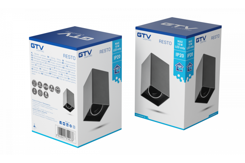 Decorlámpa mennyezeti lámpatest RESTO PC 80x80x125mm IP20 max 20W négyzet alakú fekete. 1208963987