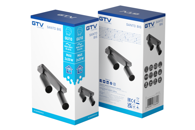 Plafondarmatuur Decor SANTO BIS aluminium IP20 max. 20W*2 dupla kerek fekete. 1208963999