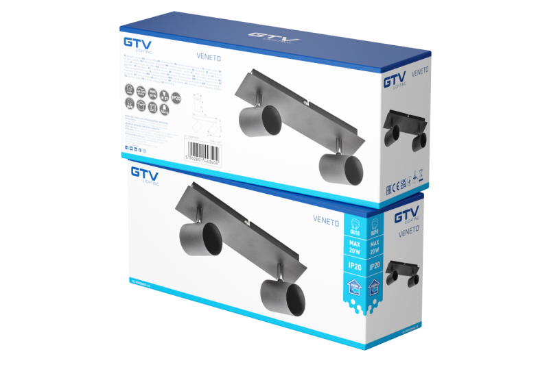 Decor Mennyezeti Lámpatest VENETO IP20 max. 20W 2 x GU10 kerek fekete. 1208964038