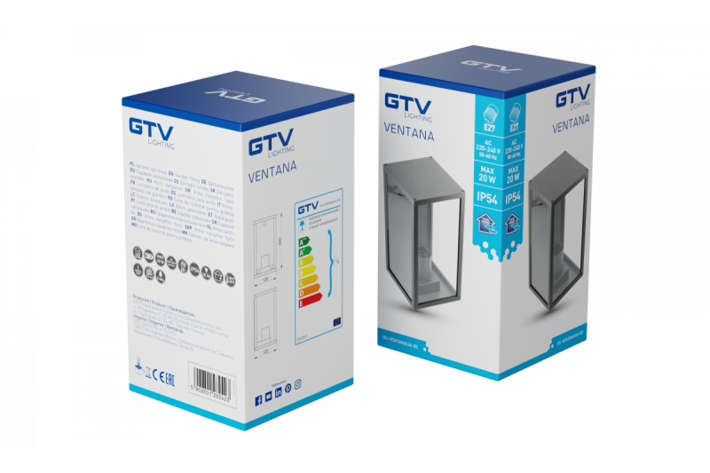 Decor Tuinklamp VENTANA-AU E27 MAX.20W IP54 AC220-240V 50-60Hz felső falilámpa egyenes fekete. 1208964048