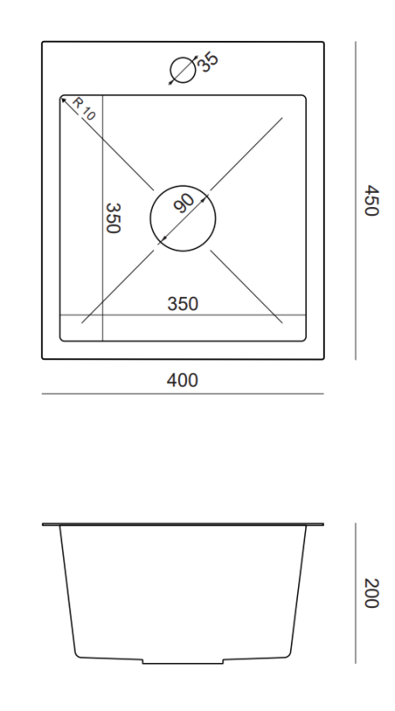 Quadri Dixton 40 rozsdamentes acél mosogató 400x450 mm csaptelep nyílással, felépítés 1208967079