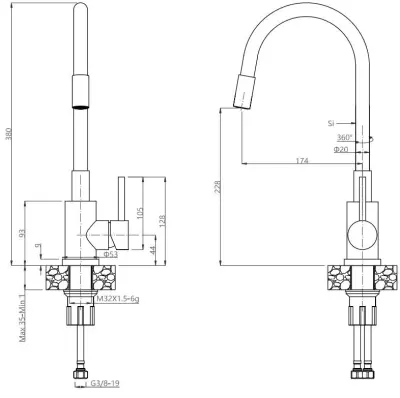 Quadri Dixton 40 szett rozsdamentes acél mosogatóval 400x450 mm méretben, csaptelep nyílással és Quadri Bristol rozsdamentes acél konyhai csapteleppel.