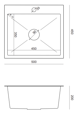 Quadri Dixton 50 szett rozsdamentes acél mosogatóval 500x450 mm méretben, csaptelep nyílással, és rozsdamentes acél Bristol konyhai csapteleppel.