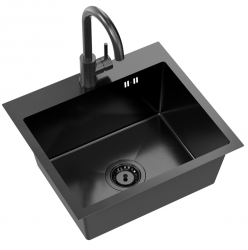 Quadri Dixton 50 készlet fekete Nano PVD rozsdamentes acél mosogatóval 500x450 mm-es méretben csaplyukkal felszerelve és Coventry fekete konyhai csappal