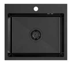 Quadri Dixton 50 készlet fekete Nano PVD rozsdamentes acél mosogatóval 500x450 mm-es méretben csaplyukkal felszerelve és Coventry fekete konyhai csappal