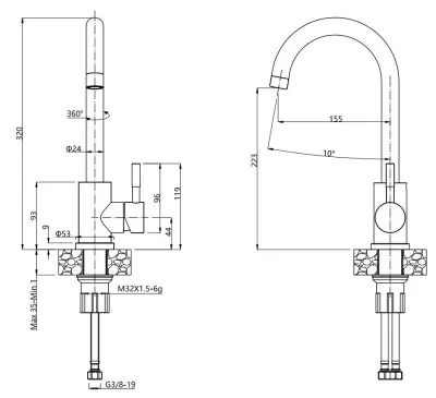 Quadri Dixton 50 készlet fekete Nano PVD rozsdamentes acél mosogatóval 500x450 mm-es méretben csaplyukkal felszerelve és Coventry fekete konyhai csappal