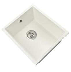 GraniteMy Universele granieten witte spoelbak 34x40 cm wit, geschikt voor opbouw, onderbouw en vlakbouw, met roestvrijstalen plug 1208967107