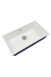 GraniteMy Universele grote witte granieten spoelbak 74x40 cm wit opbouw onderbouw en vlakbouw met roestvrijstalen plug 1208967111